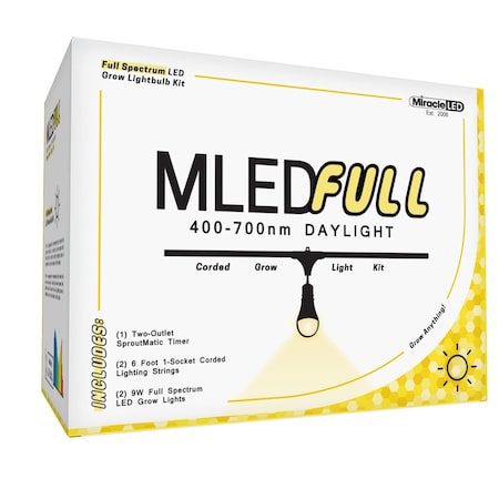 Miracle Led 1-Socket Nanometer Full Spectrum Grow Light Kit - 9W Replace 100W Grow Bulbs w/Timer, 2PK 802303